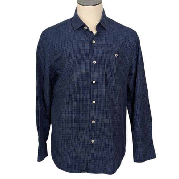 Tommy Bahama Silk Blend Men’s Sz L Long Sleeve Button Up Shirt Blue Textured EUC - Picture 1 of 16